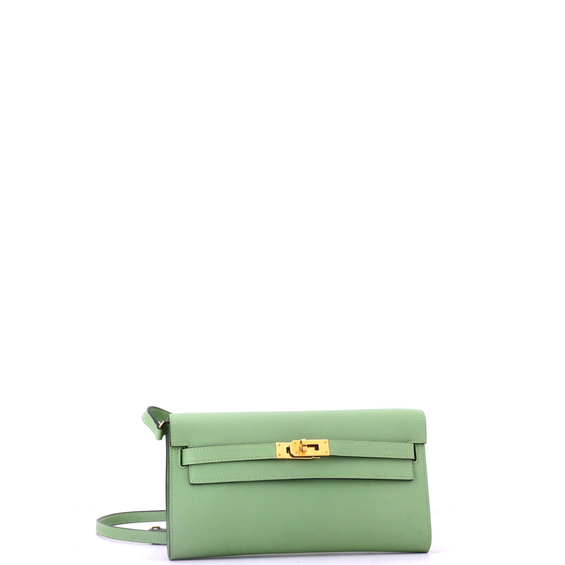 Pre-Owned Hermes Kelly To Go Wallet Evercolor, Alternate, color, Vert Criquet
