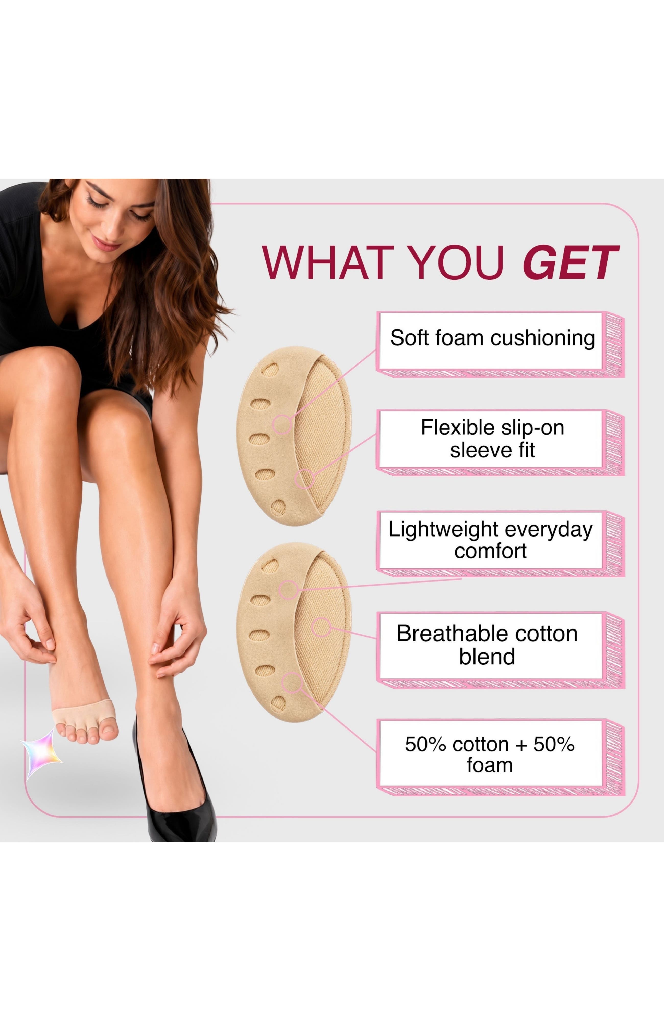 Forefoot Cushion Sleeves, Alternate, color, Beige
