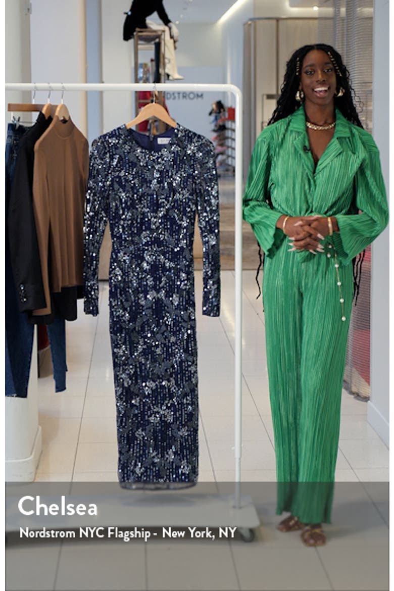 High Neck Long Sleeve Embellished Dress video