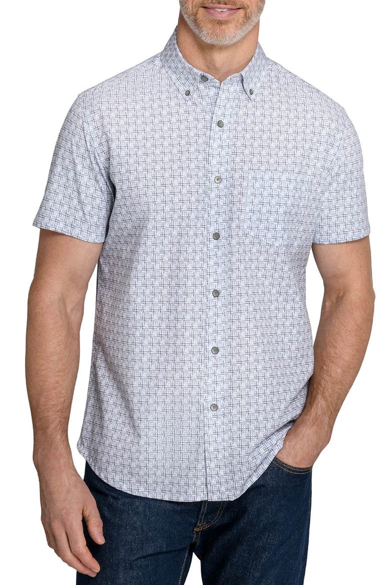 Faded Square Reworked Short Sleeve Button-Up Shirt, Main, color, CHARCOAL
