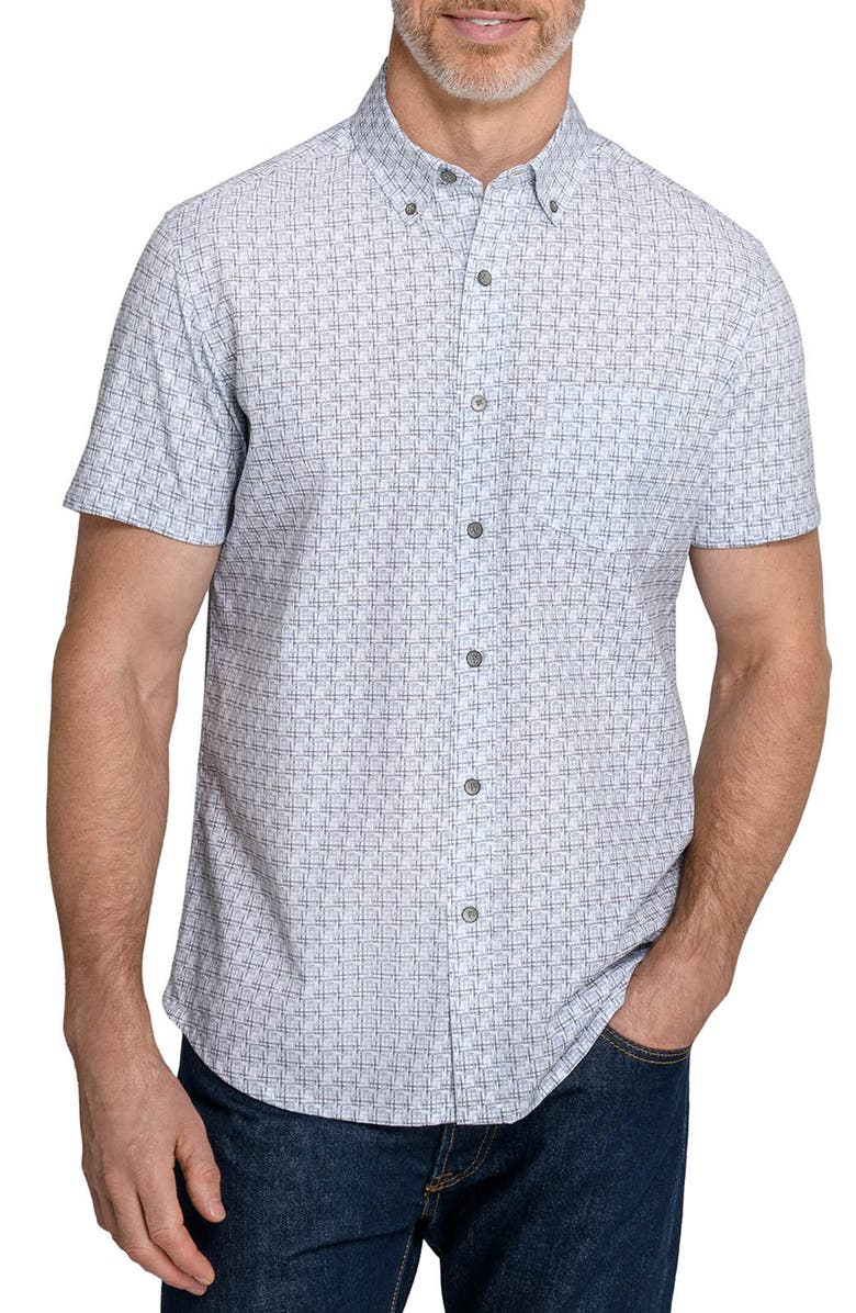 W.R.K Faded Square Reworked Short Sleeve Button-Up Shirt, Main, color, Charcoal