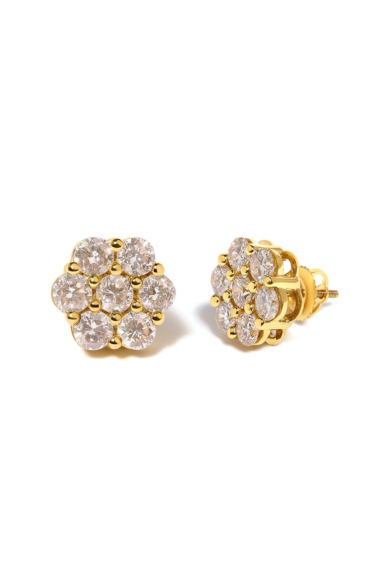 14K White Gold 3.0 Cttw Diamond Floral Cluster Stud Earring, Alternate, color, Yellow