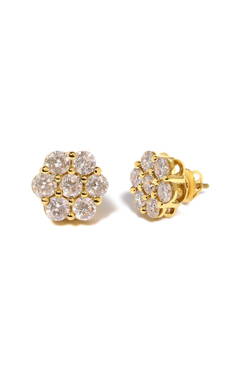 Haus of Brilliance 14K White Gold 3.0 Cttw Diamond Floral Cluster Stud Earring, Alternate, color, Yellow