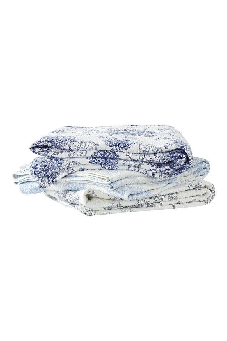Toile & Stripe Reversible Cotton Quilt Set, Alternate, color, GREY
