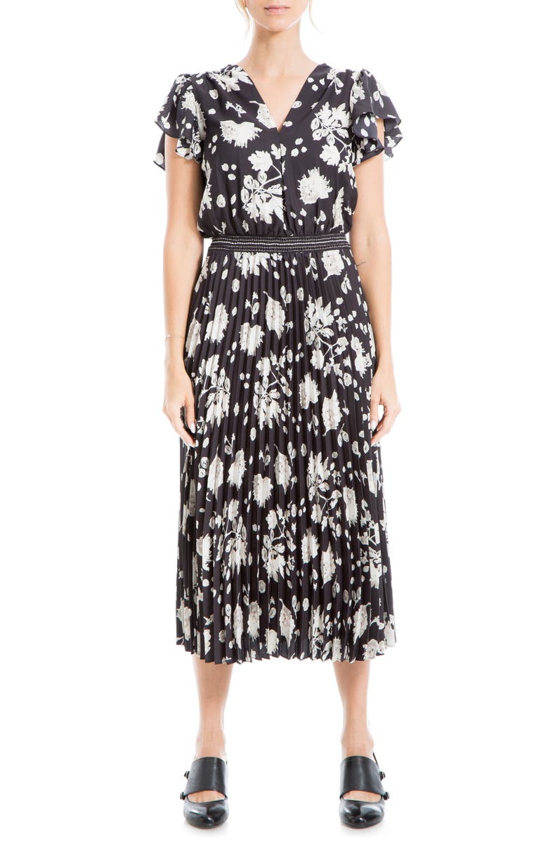 MAX STUDIO Flutter Sleeve Pleated Midi Dress, Main, color,