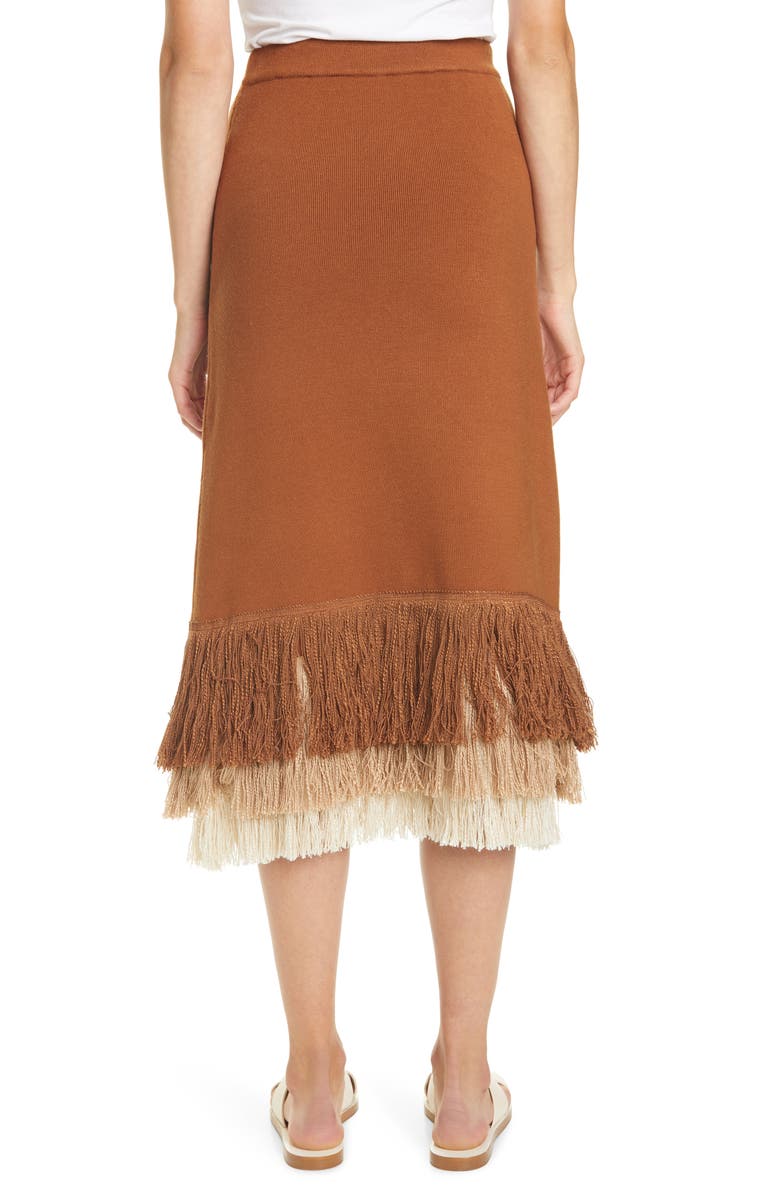 STAUD Nelly Fringe Hem Midi Skirt, Alternate, color,