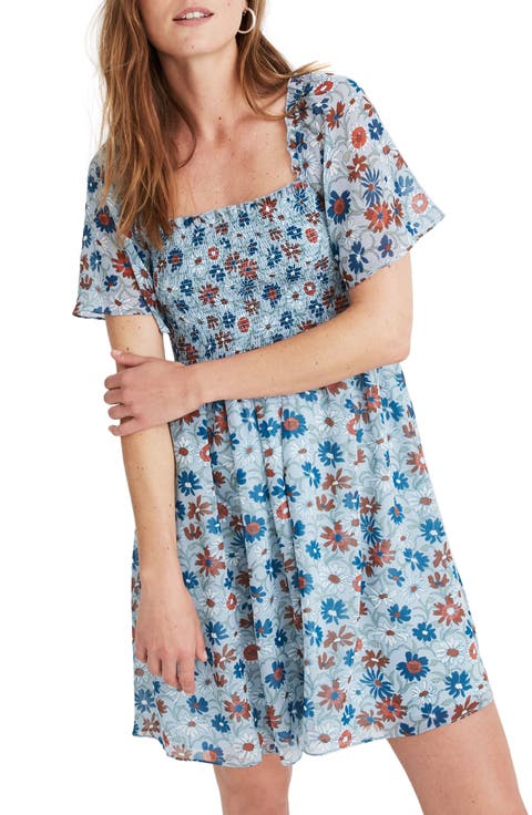 Wildflower Garden Smocked Flutter Sleeve Dress
