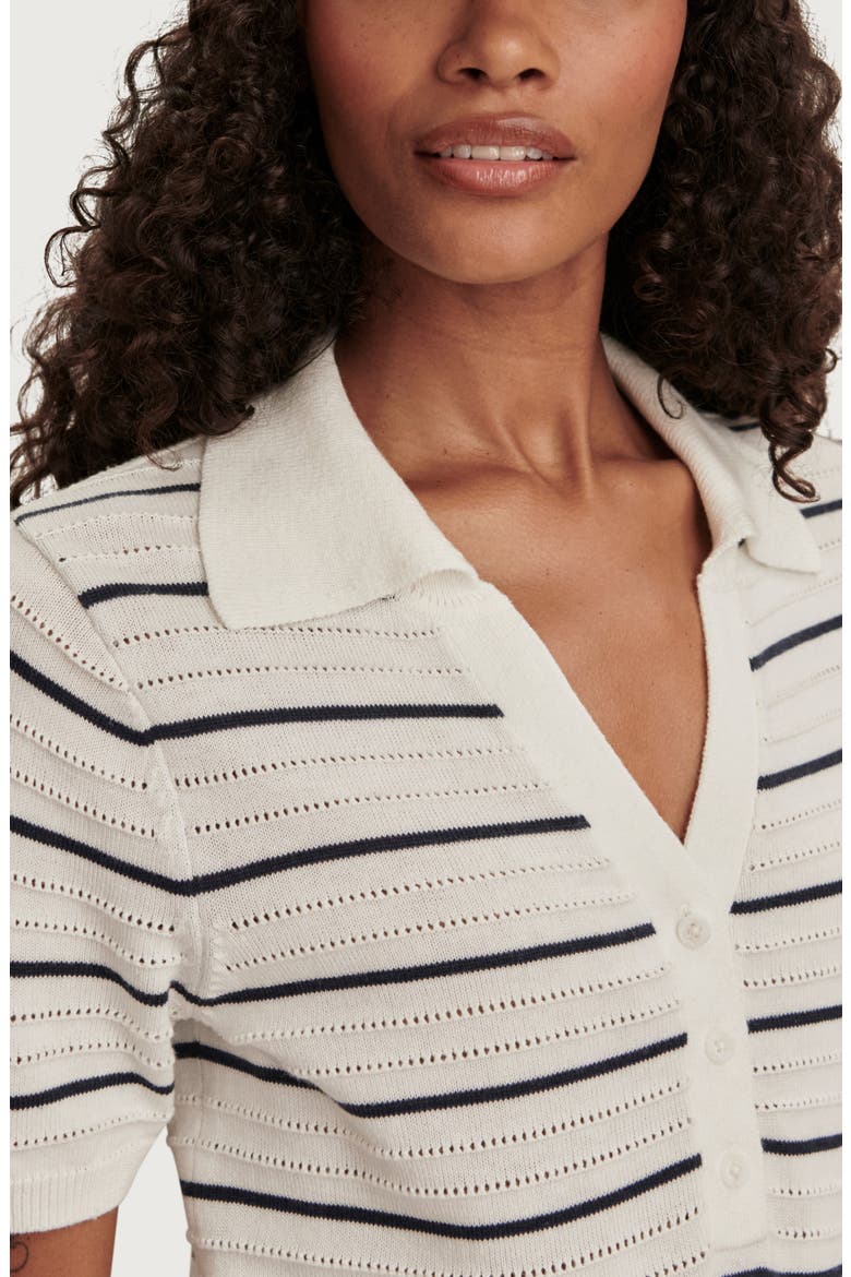 Wren Stripe Cotton Blend Pointelle Polo Sweater, Alternate, color, WHITE / BLUE NIGHTS