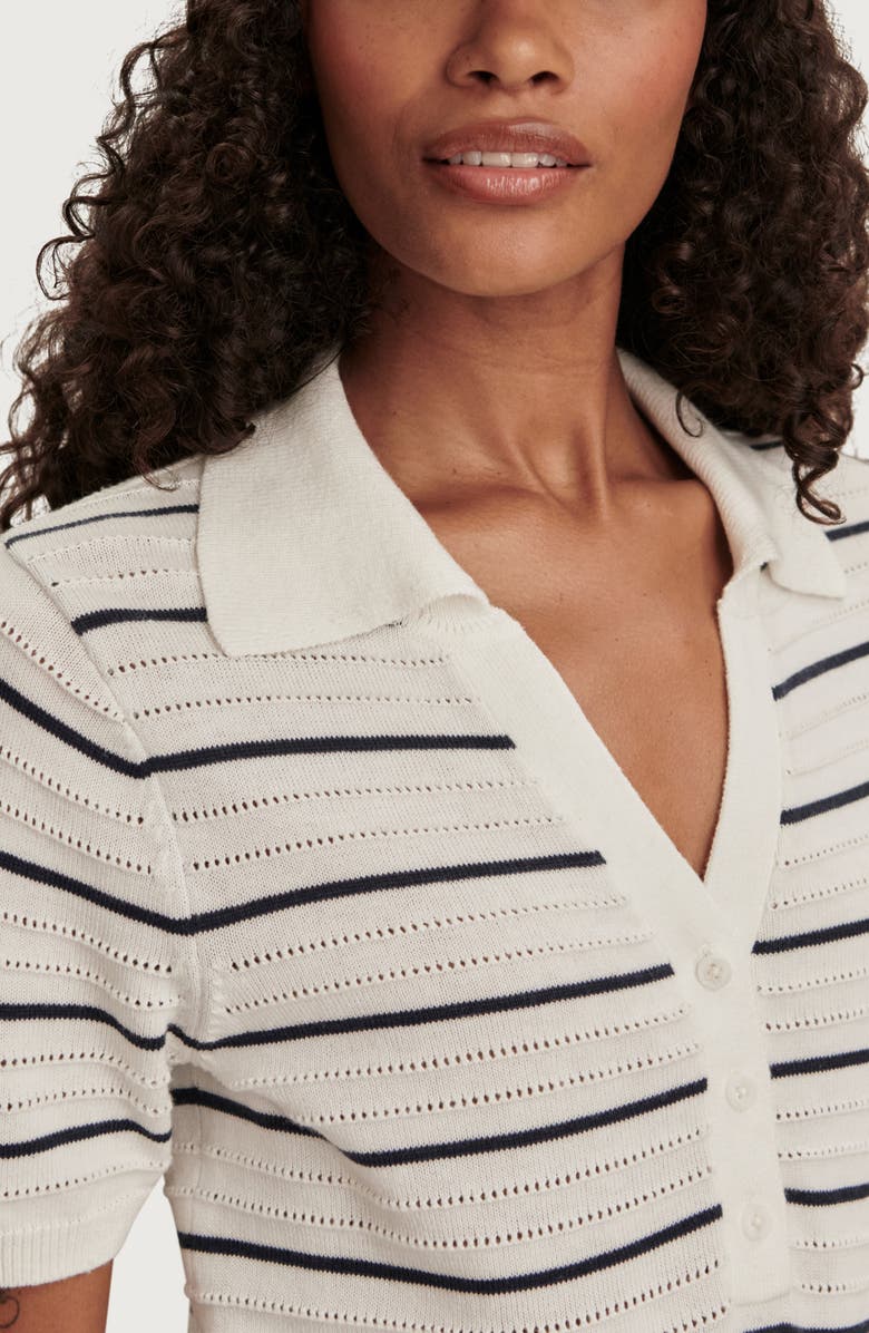 Varley Wren Stripe Cotton Blend Pointelle Polo Sweater, Alternate, color, White / Blue Nights