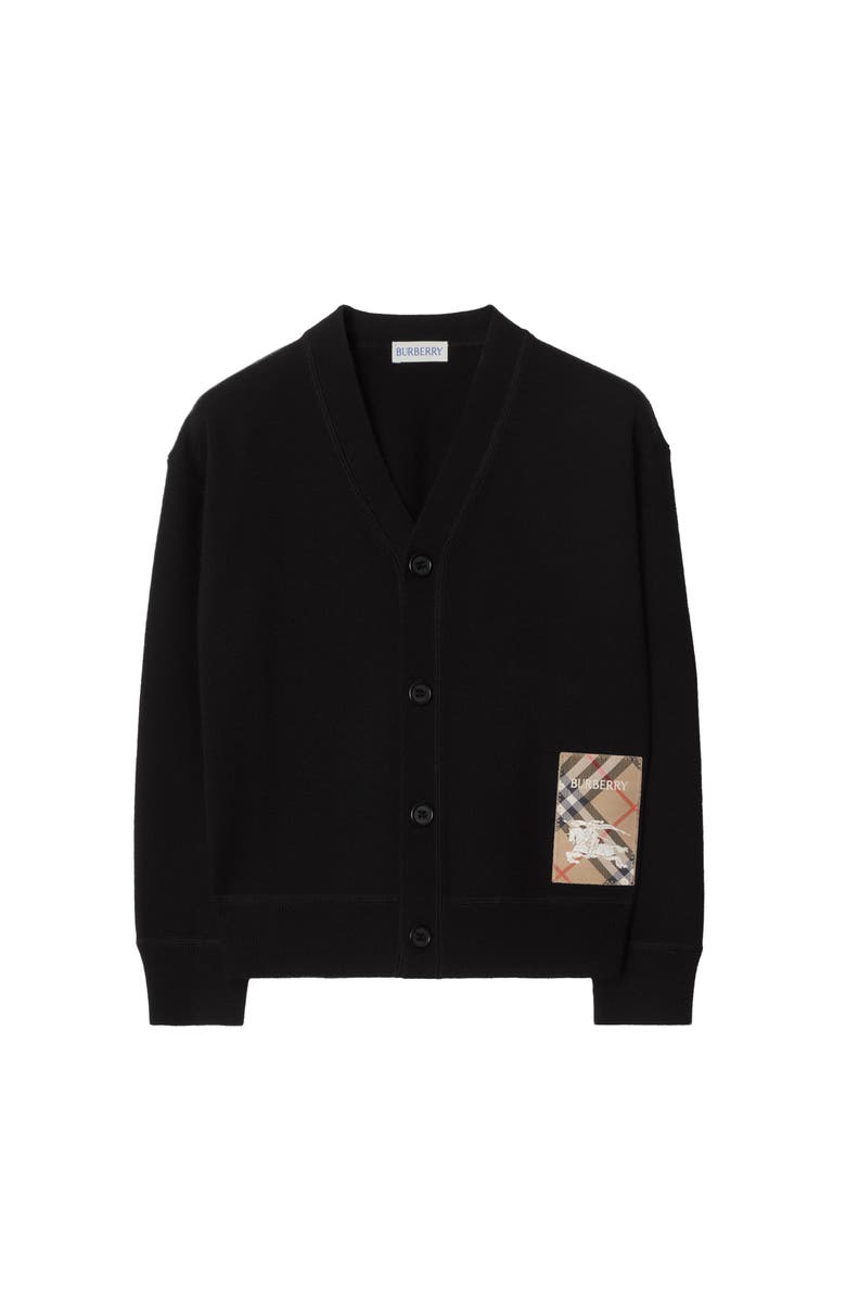 Burberry Check Label Wool Cardigan, Main, color, Black