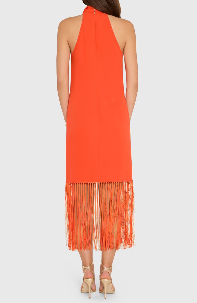 Amanda Uprichard Syd Cowl Neck Fringe Midi Dress, Alternate, color, Mandarin