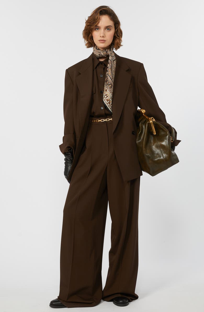 Weekend Max Mara Firmina Virgin Wool Button-Up Shirt, Alternate, color, Dark Brown