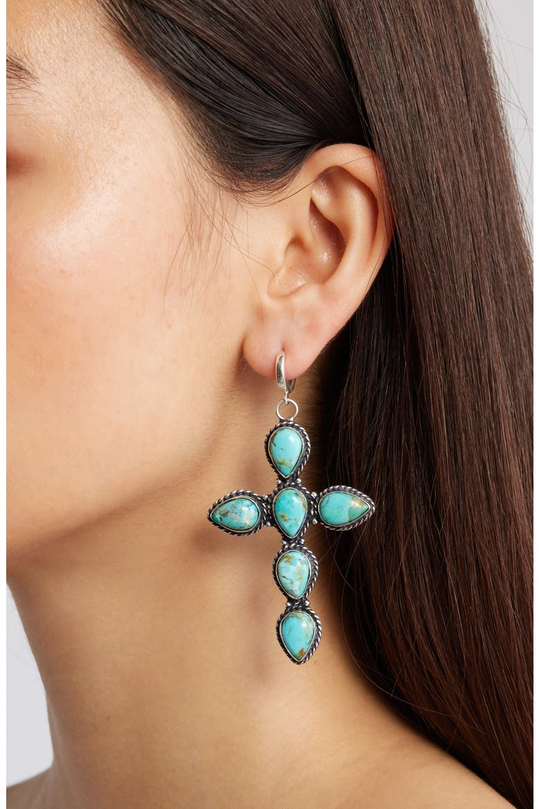 Turquoise Drop Earrings, Alternate, color, SILVER
