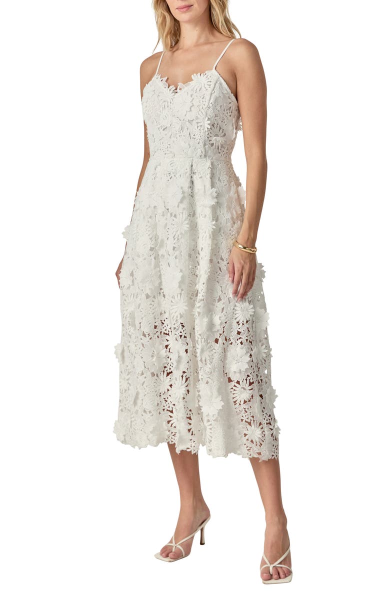 Endless Rose 3D Appliqué Midi Dress, Alternate, color, White