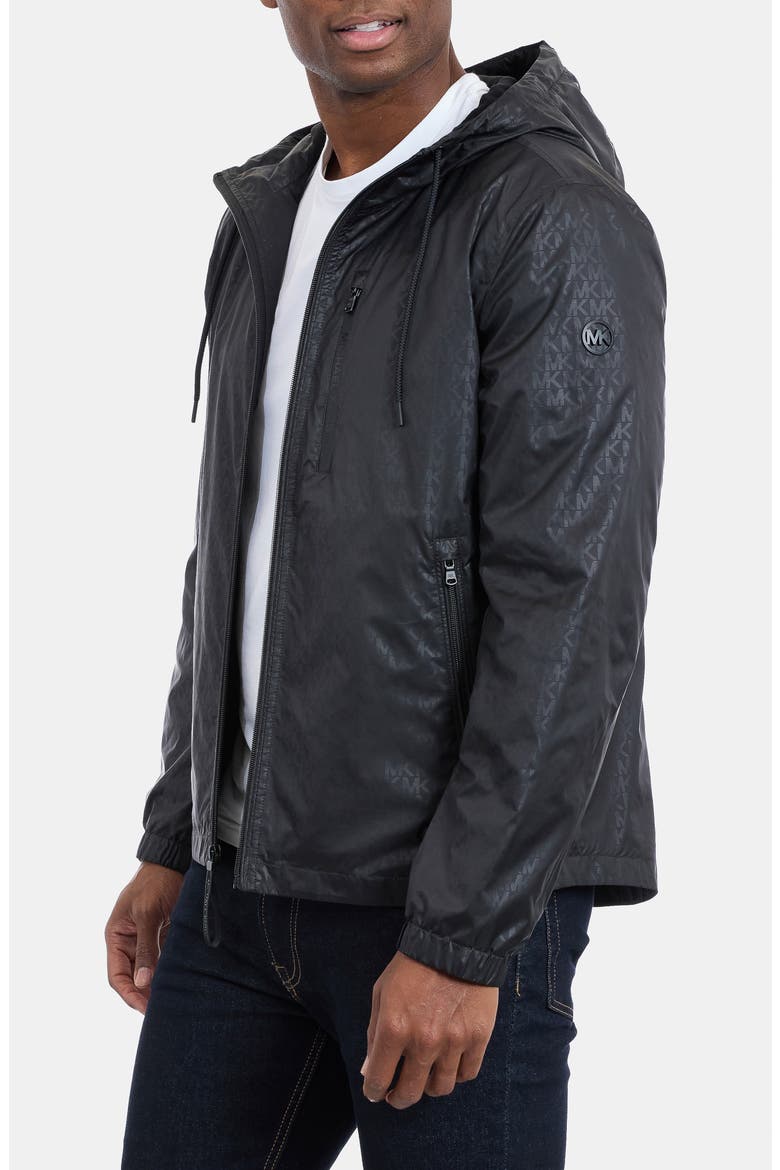 Allover Logo Print Windbreaker Jacket, Alternate, color, BLACK
