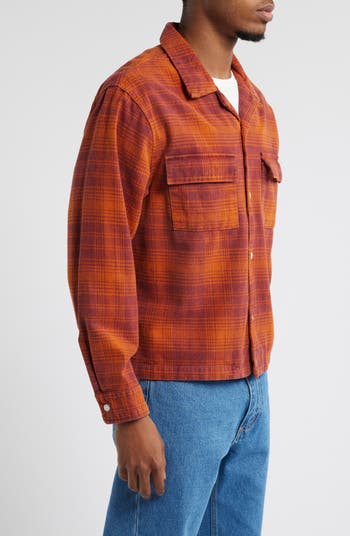 Plaid Crop Long Sleeve Flannel Camp Shirt