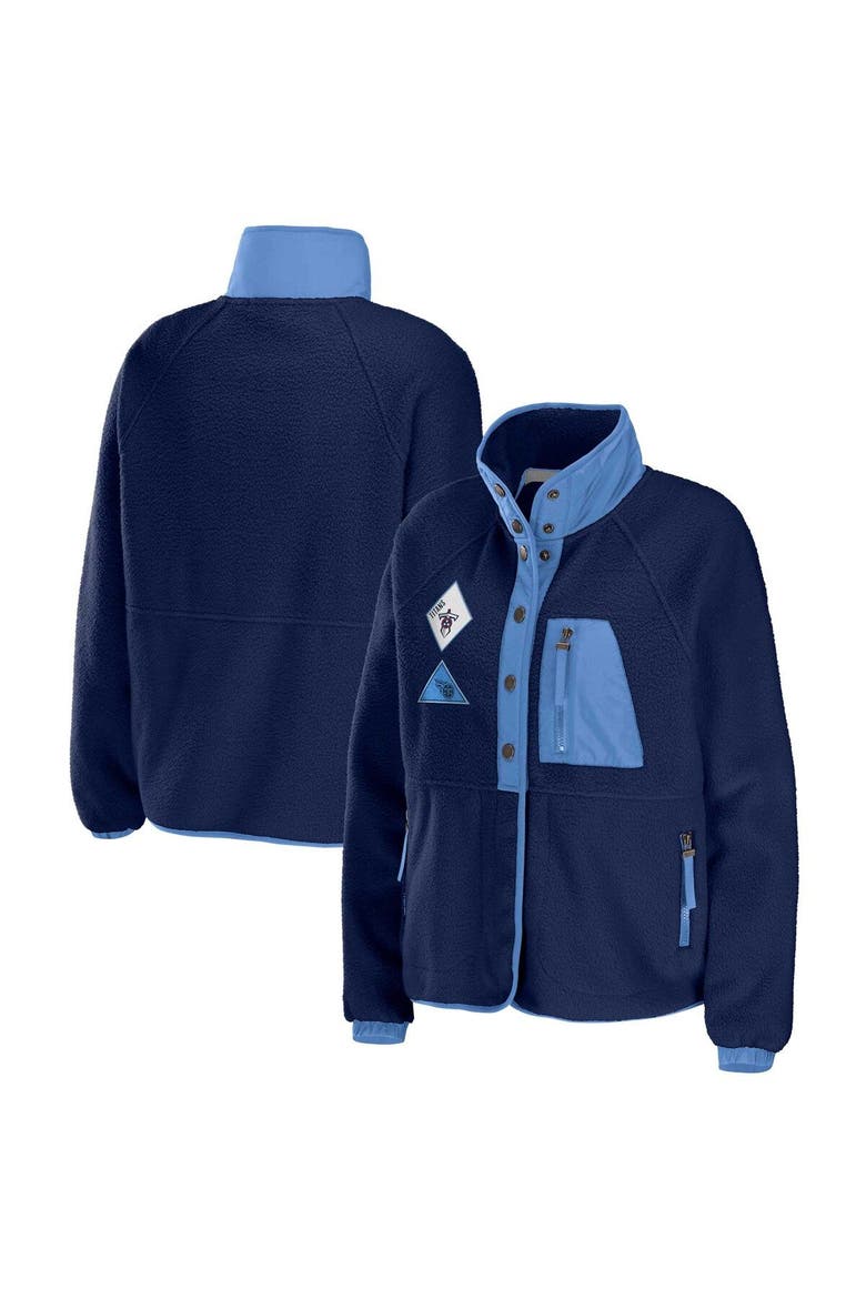 Women's WEAR by Erin Andrews Navy Tennessee Titans Polar Fleece Raglan Full-Snap Jacket, Main, color, Navy