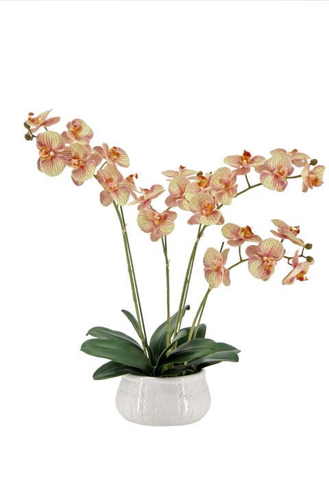 Artificial 4-Stem Phalaenopsis Orange Orchid