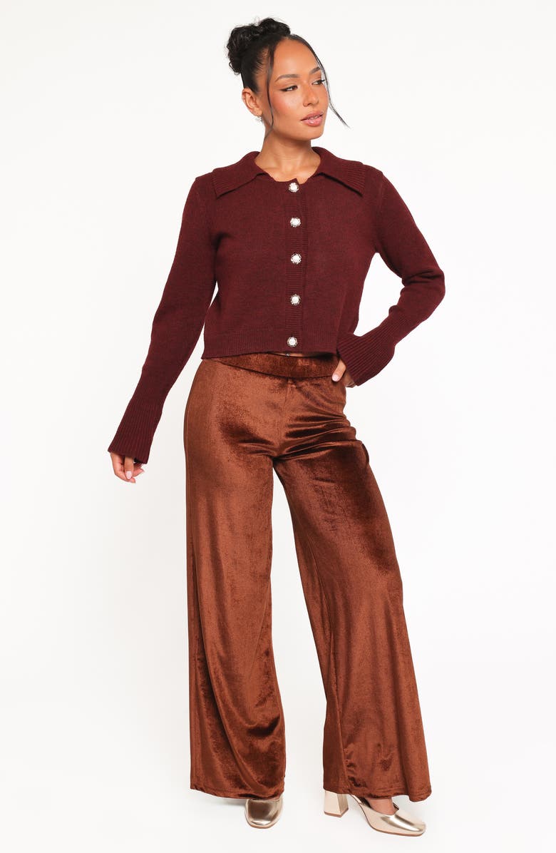 Petal & Pup Riley Stretch Velvet Wide Leg Pants, Alternate, color, Chocolate