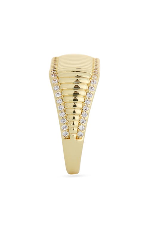 Covet Pavé Cz Textured Signet Ring In Gold