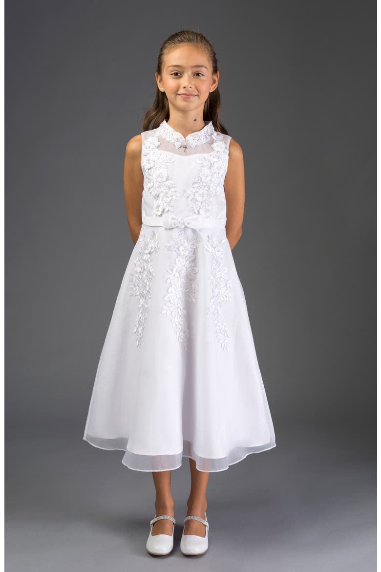 Iris & Ivy Embellished Lace A-Line First Communion Dress, Alternate, color, WHITE