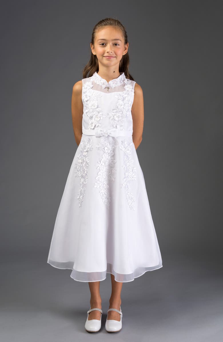 GERSON & GERSON Iris & Ivy Embellished Lace A-Line First Communion Dress, Alternate, color,