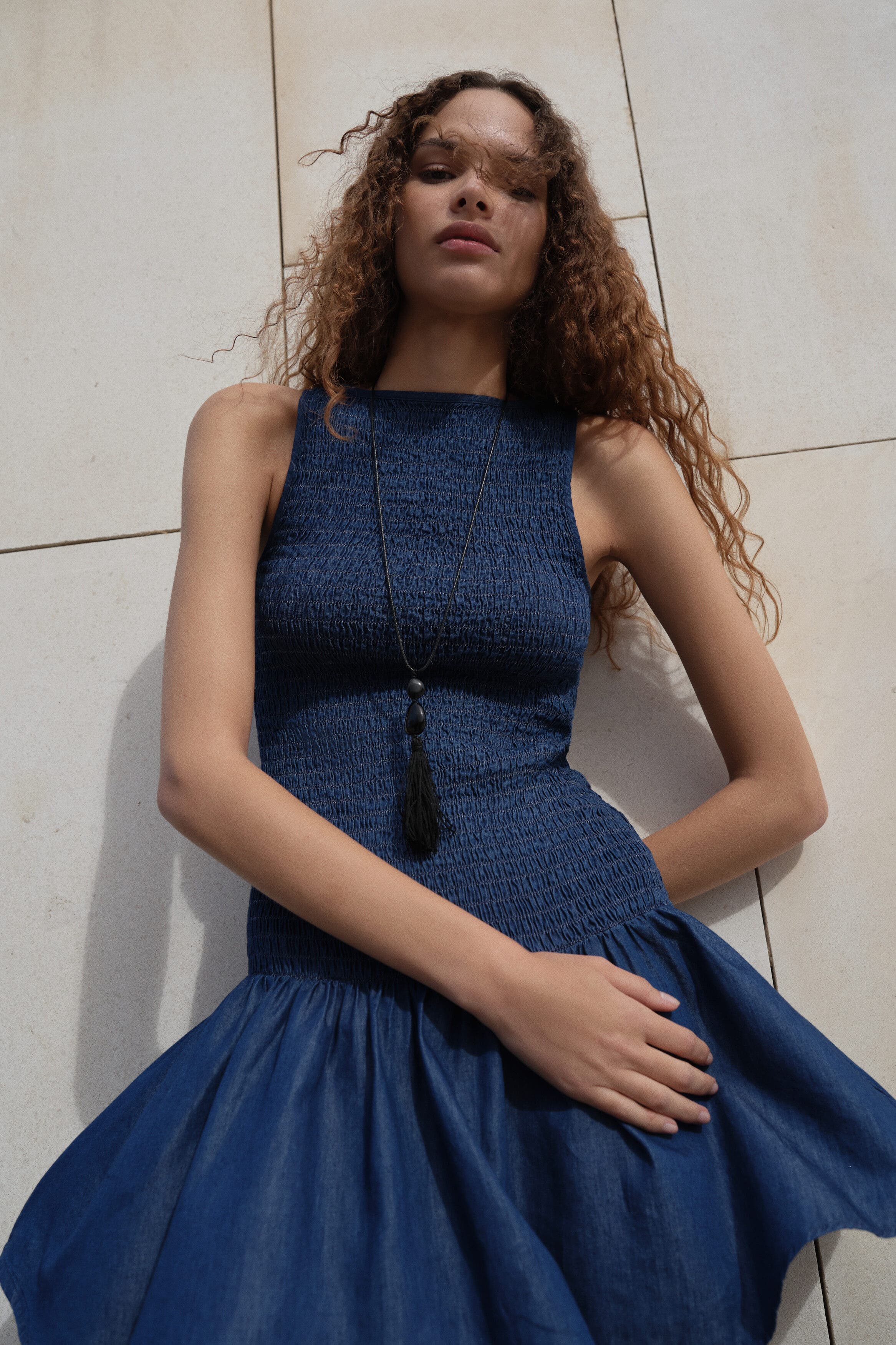 Smocked Denim Dress - image 2