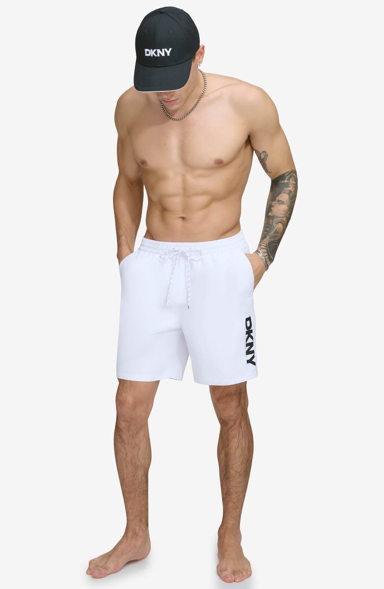 DKNY Core Volley Swim Trunks, Alternate, color, White
