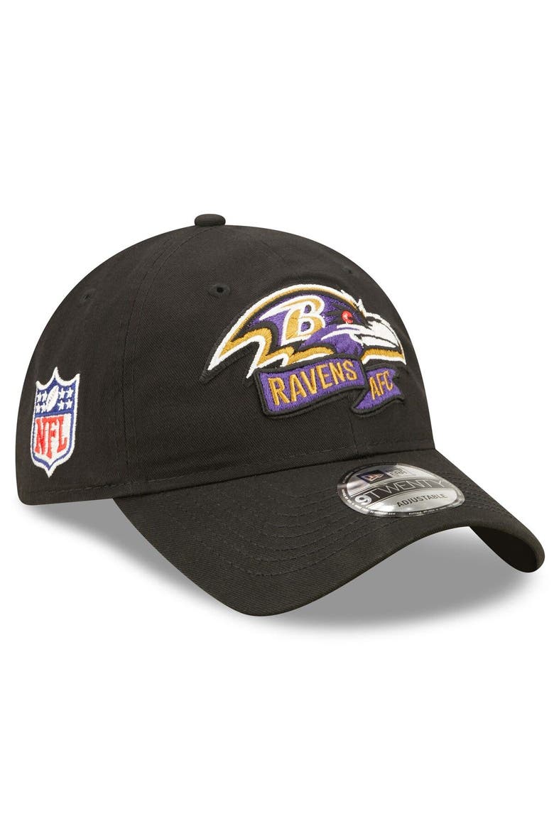Youth New Era Black Baltimore Ravens 2022 Sideline Adjustable 9TWENTY Hat, Main, color, Black