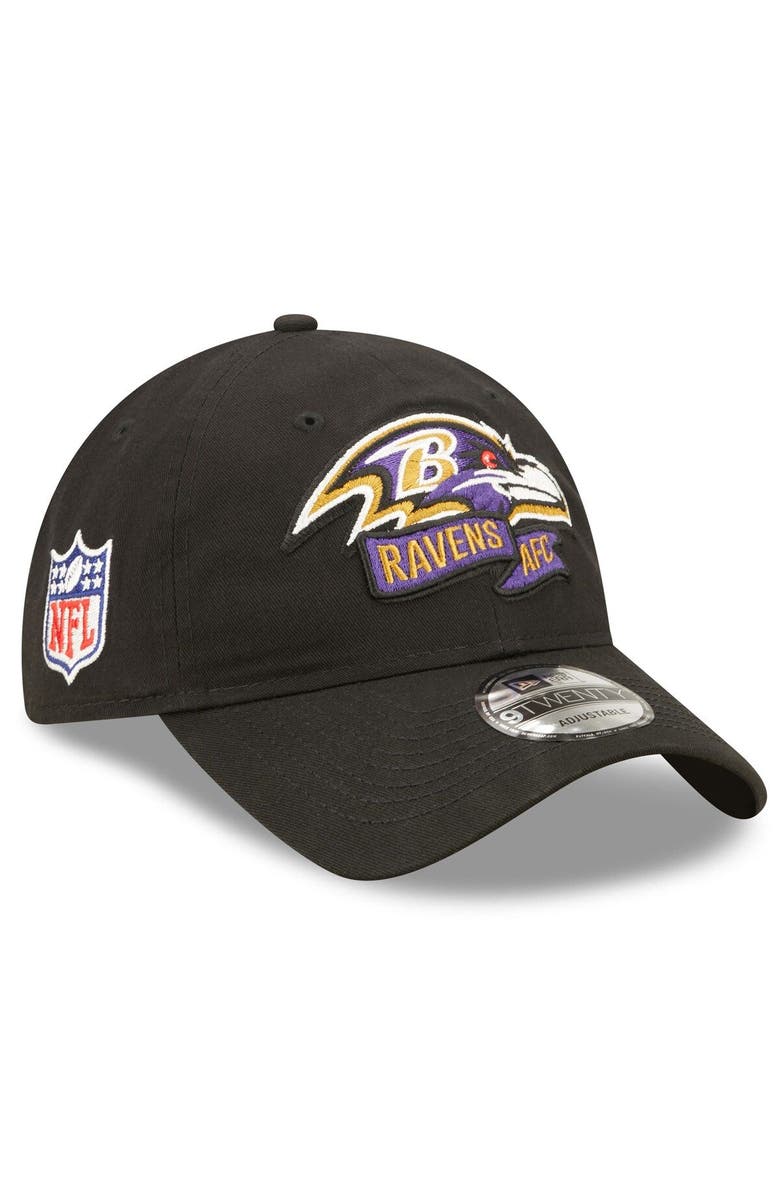 New Era Youth New Era Black Baltimore Ravens 2022 Sideline Adjustable 9TWENTY Hat, Main, color, 
