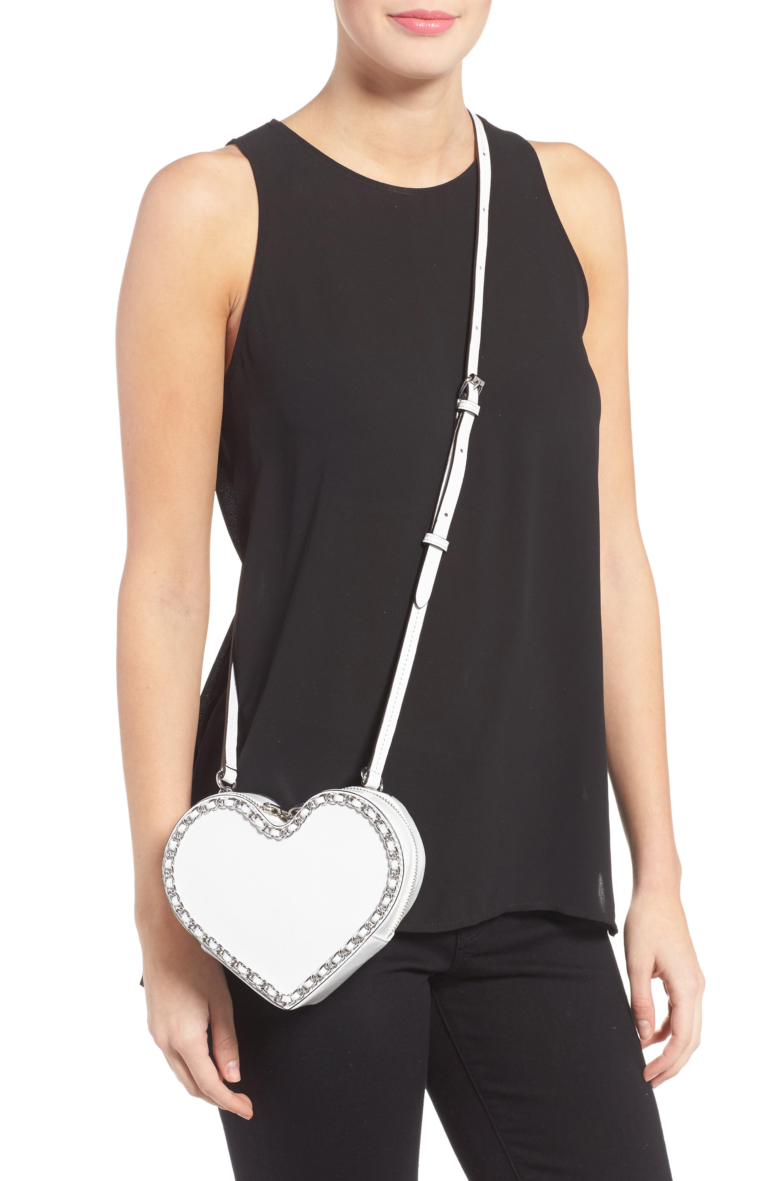 Chain Heart Crossbody Bag, Alternate, color, OPTIC WHITE/ SILVER