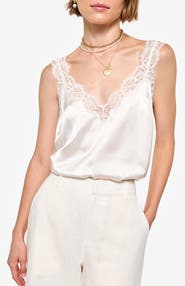 CAMI NYC Fernanda Lace Trim Silk Charmeuse Tank