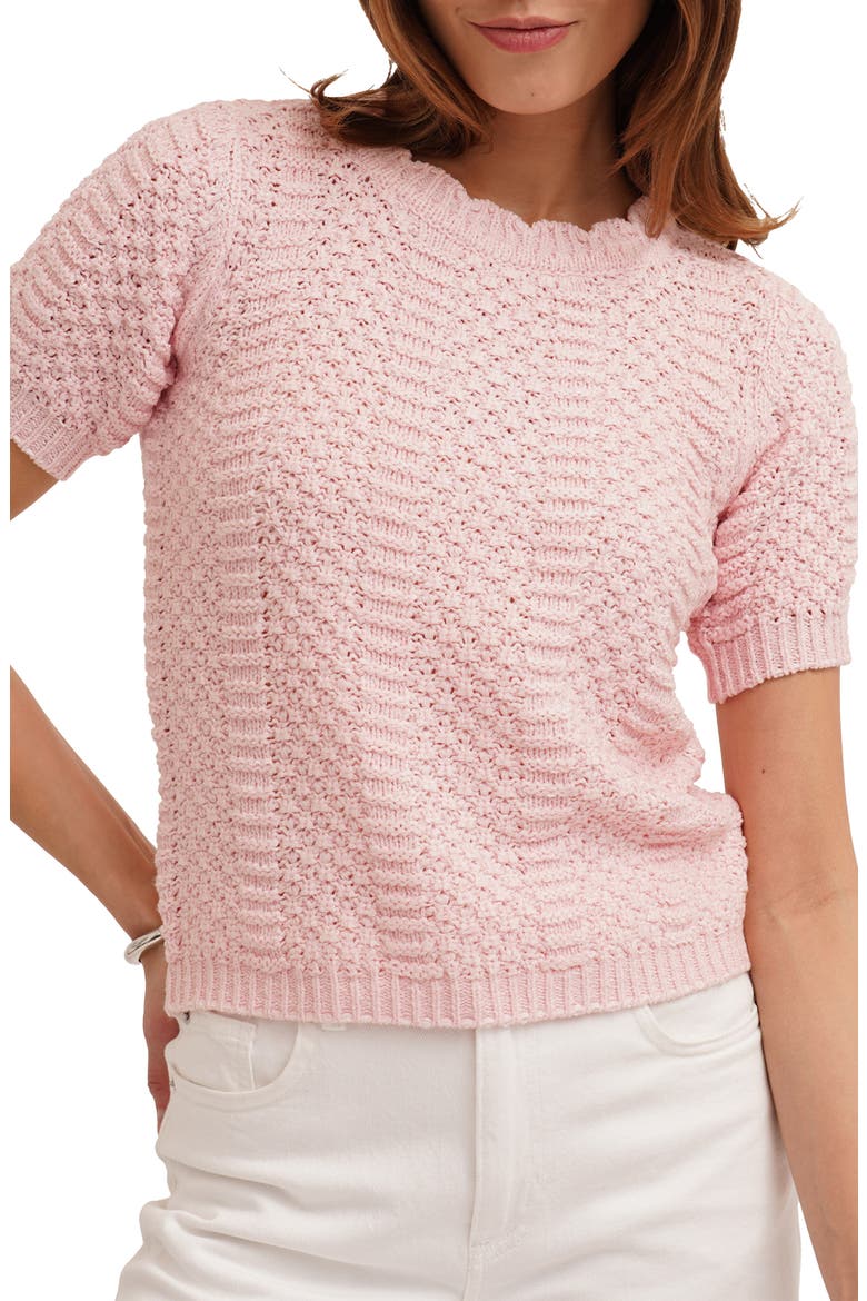 Short Sleeve Textured Crewneck Sweater, Alternate, color, BABY STRAWBERRY