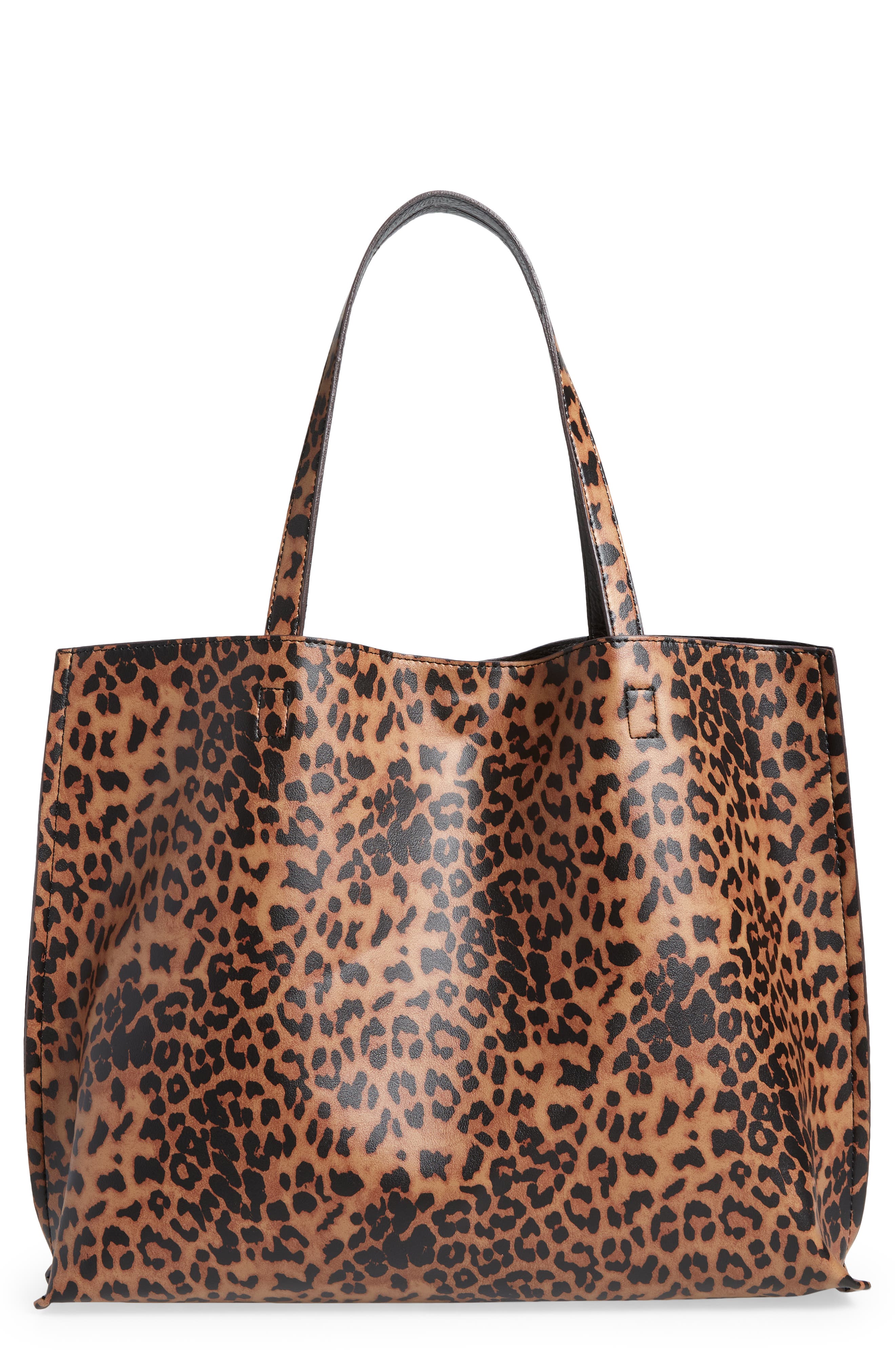Reversible Faux Leather Tote, Main, color, LEOPARD/ BLACK