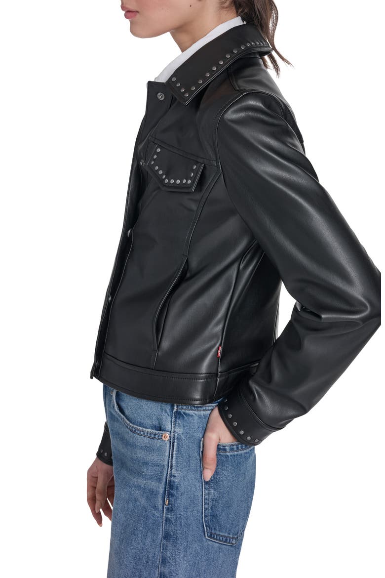 Studded Faux Leather Jacket, Alternate, color, BLACK