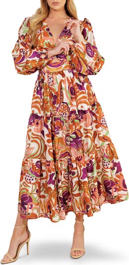 Long Sleeve Tiered Midi Dress