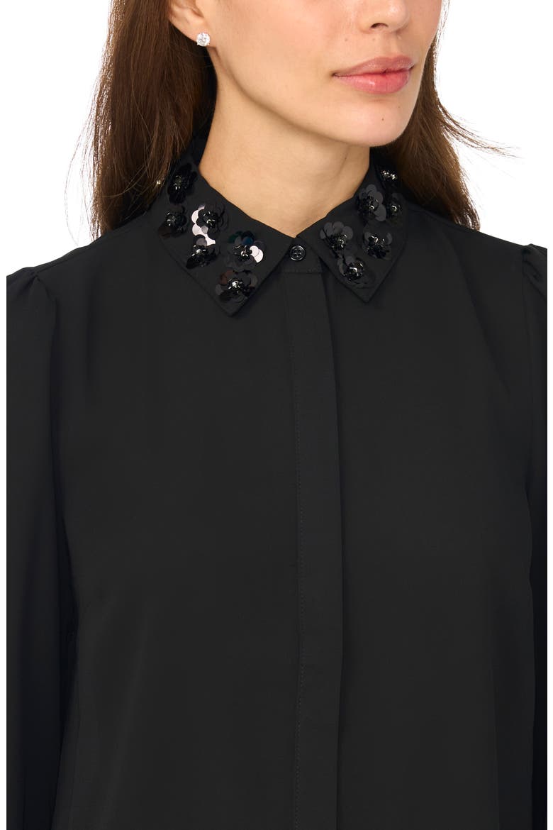Floral Appliqué Long Sleeve Shirt, Alternate, color, RICH BLACK