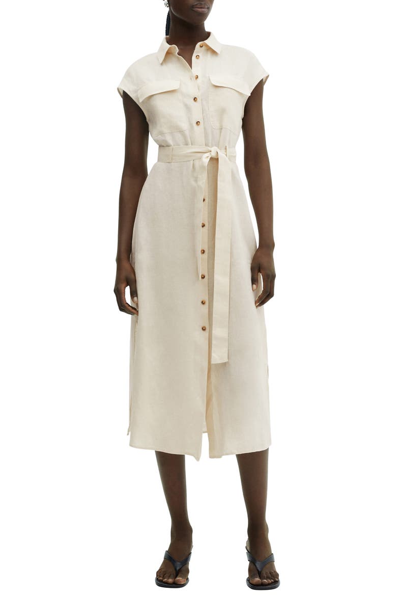 Quito Tie Waist Linen Shirtdress, Main, color, LIGHT PASTEL BROWN