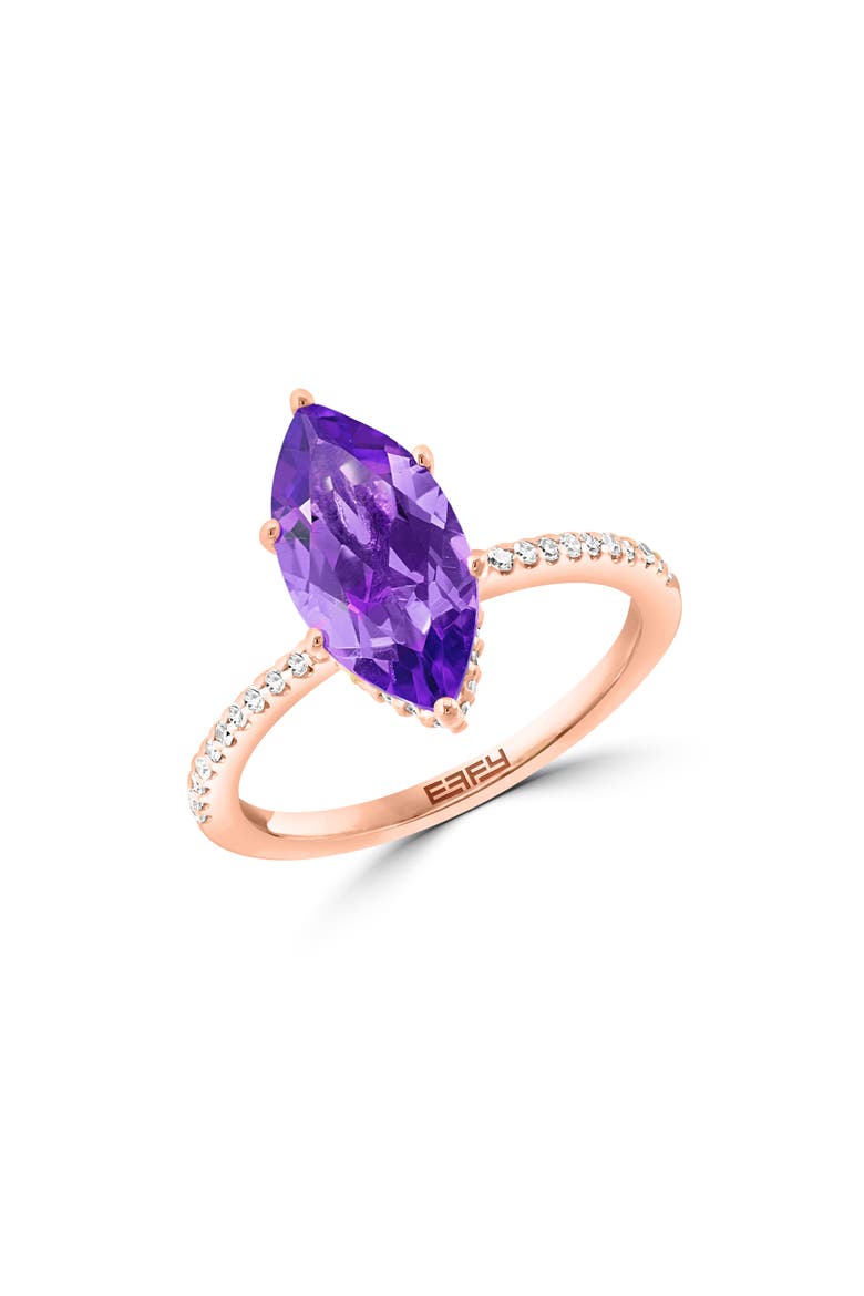 14K Rose Gold Amethyst & Diamond Ring, Main, color, PURPLE
