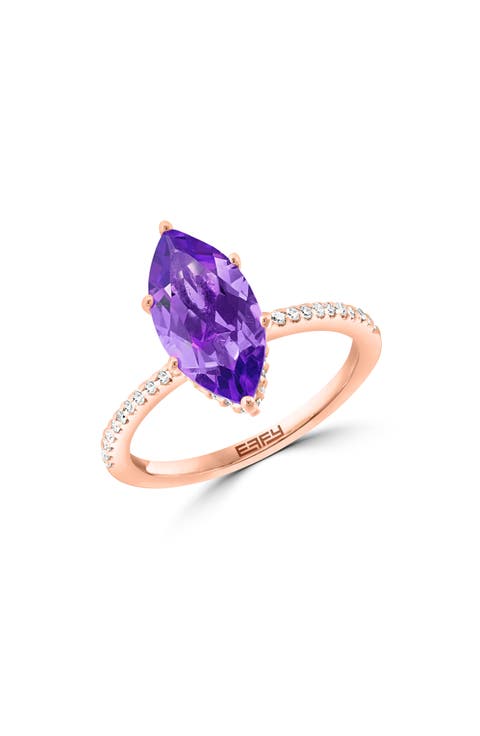 14K Rose Gold Amethyst & Diamond Ring