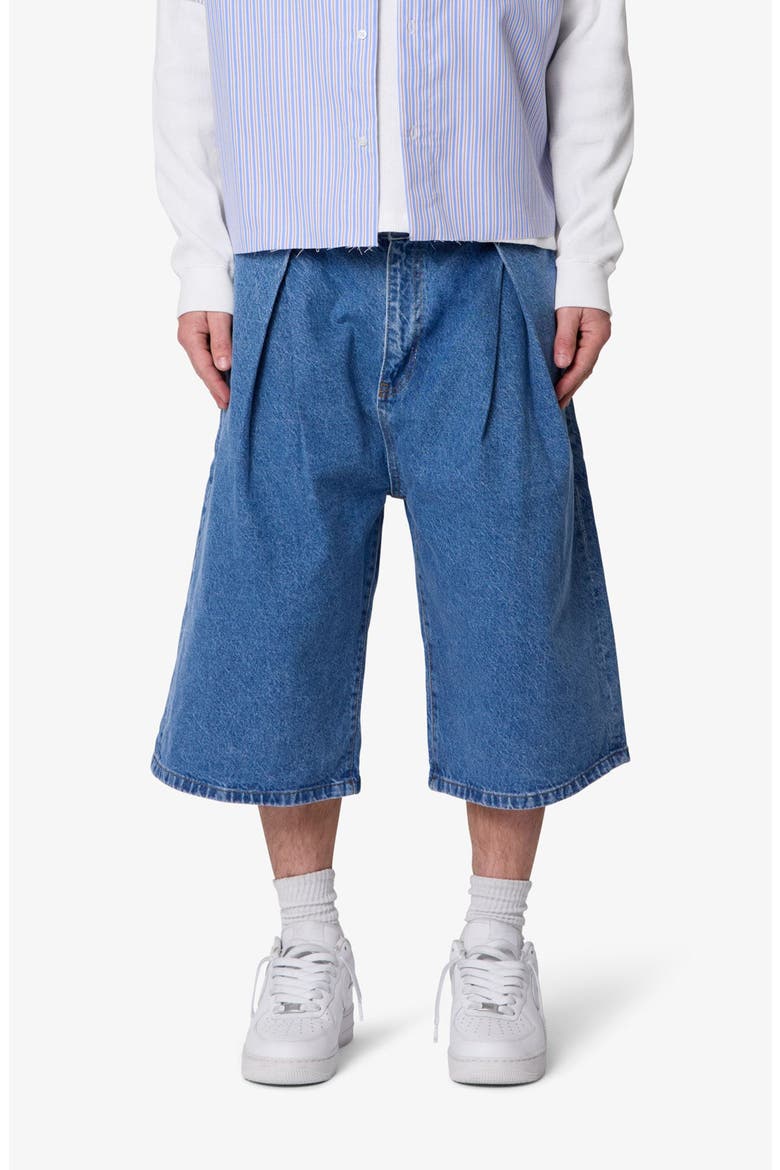 Pleated Ultra Baggy Denim Shorts, Main, color, WASHED BLUE