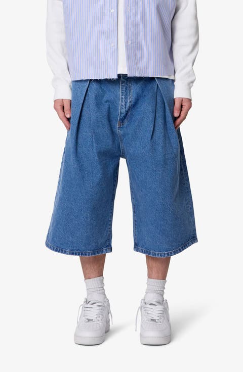 Pleated Ultra Baggy Denim Shorts