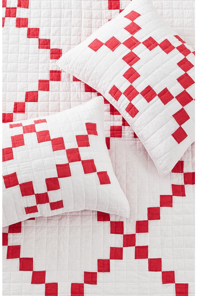 Irish Chain Patchwork Quilt Set, Alternate, color, RED