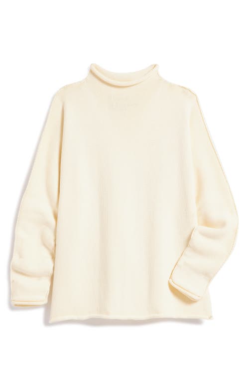 Frank & Eileen Monterey Rolled Funnel Neck Cotton Sweater In Cream
