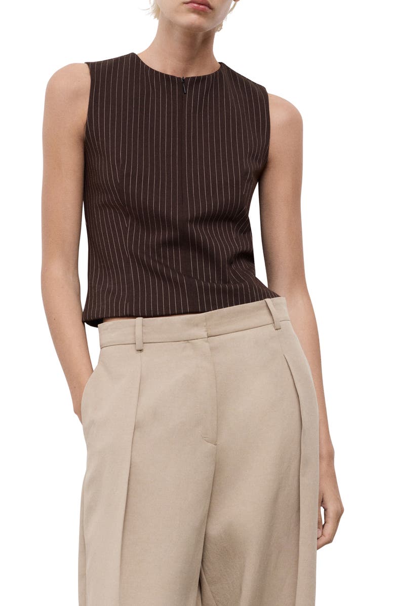MANGO Fitted Front Zip Sleeveless Top, Main, color, Brown