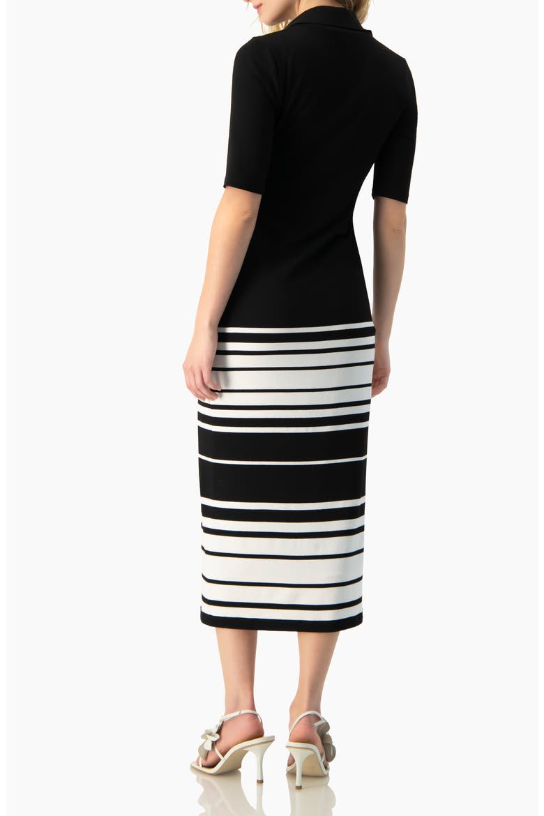 Colorblock Stripe Polo-Neck Knit Fitted Midi Dress, Alternate, color, Black
