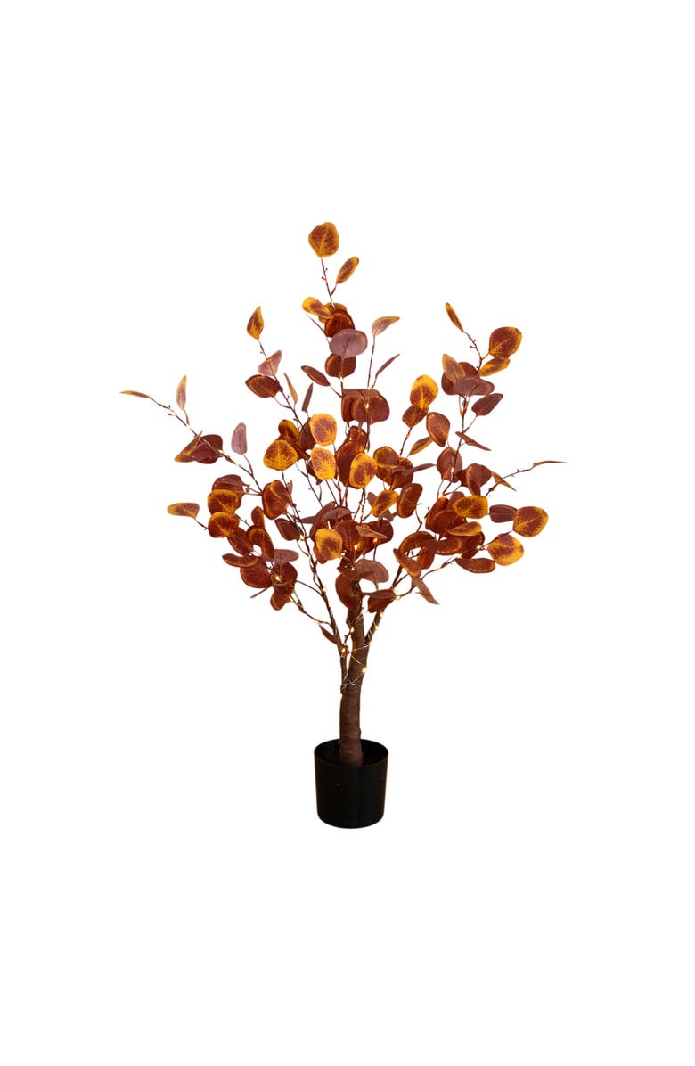 NEARLY NATURAL 3-ft Pre-Lit Autumn Eucalyptus Artificial Fall Tree with 80 Warm White LED Lights, Main, color, Burgundy