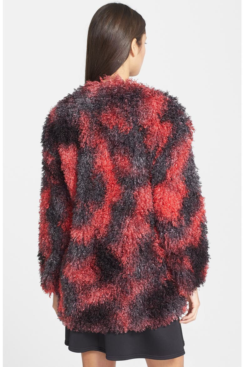 Loop Yarn Faux Fur Open Jacket, Alternate, color, RED/ BLACK