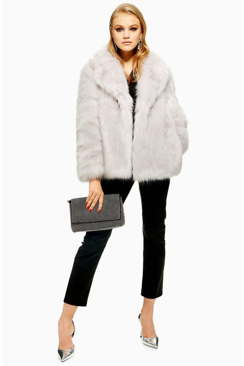 Camille Faux Fur Coat, Alternate, color, LIGHT GREY