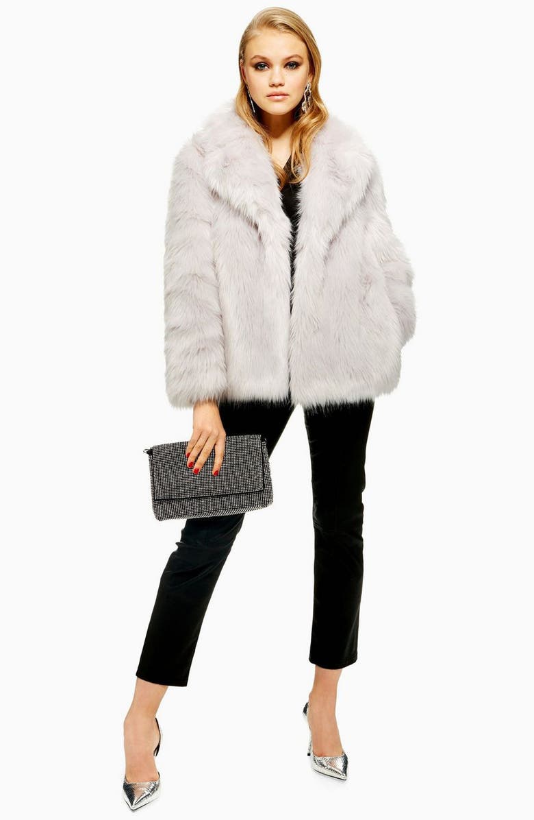 Topshop Camille Faux Fur Coat, Alternate, color,